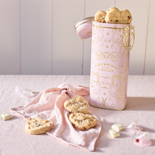Cartwright & Butler Raspberry & White Chocolate Biscuits In Heart Shaped Tin 200g