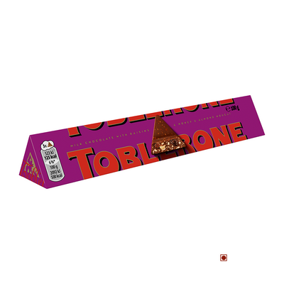 A Toblerone Fruit & Nut Bar 100g with the brand name Toblerone on it.