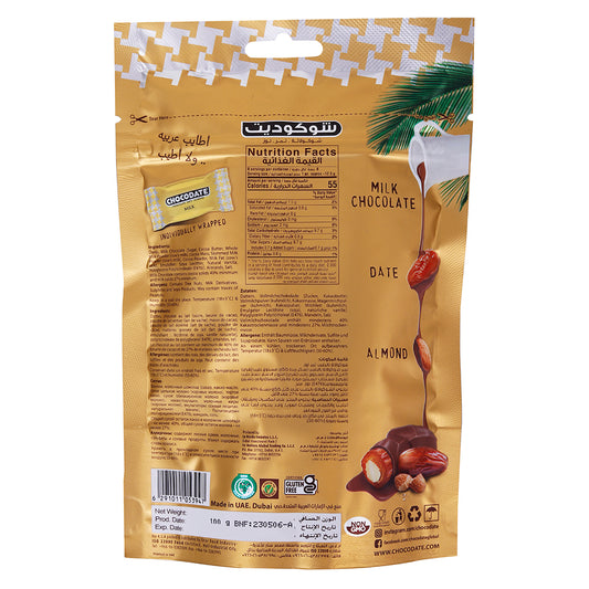 A pouch of Chocodate Exclusive Real Milk Pouch 100g with a palm tree on it.