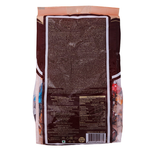 The back view of an Elvan Truffle Quadro Assorted Bag 1000g, featuring visible nutritional information and text.
