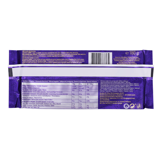 An image of a Cadbury Dairy Milk Chocolate Bar 180g on a white background.