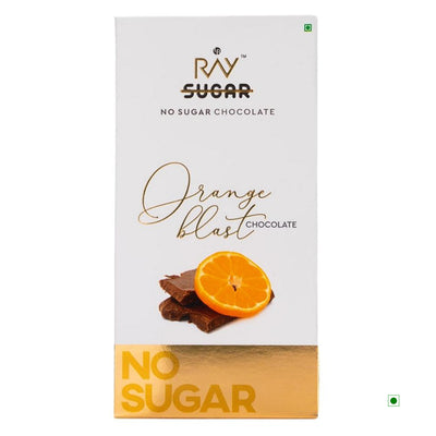 Ray No Sugar Orange Blast Chocolate 90gm bar from India.