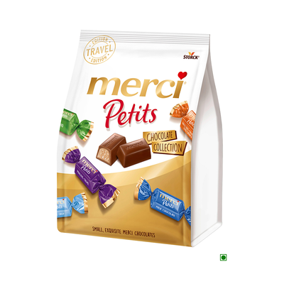 A bag of Merci Petits Chocolates 250g by Merci on a white background.