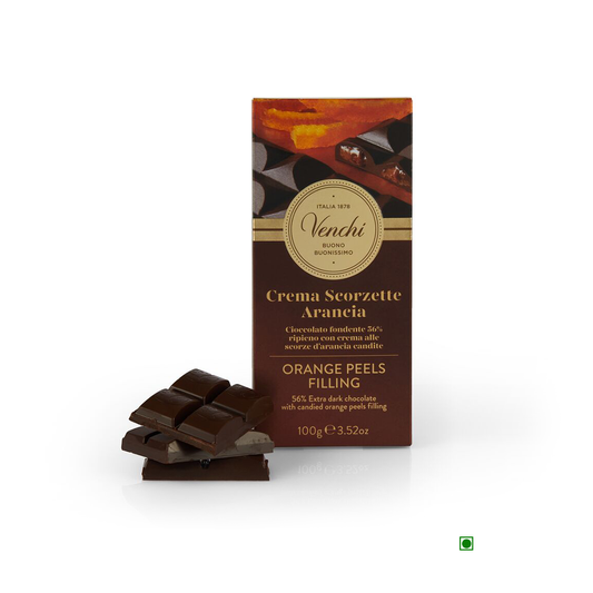 A Venchi Orange Filled Bar 100g with cream and vanilla.