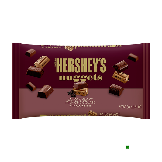 Hershey's Nuggets Extra Creamy Milk Chocolate With Cookie Bits 344g chocolate bar.