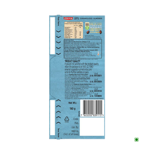 COTE DOR TABLET MILK ALMONDS 180G