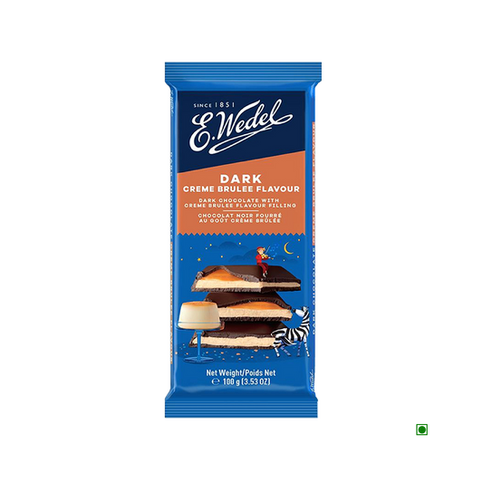 A Wedel Dark Chocolate With Creme Brulee Filling Bar 100g with dark chocolate and almonds.