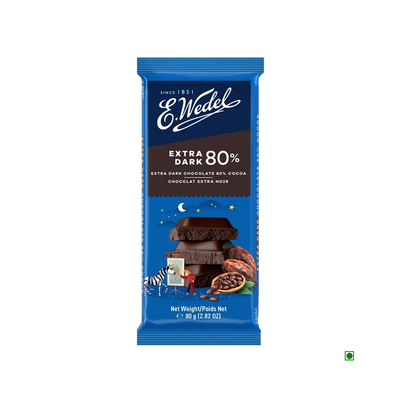 A Wedel Extra Dark 80% Cocoa Chocolate Bar 80g with a Wedel Extra Dark 80% Cocoa Chocolate Bar 80g on it.