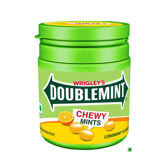 A jar of Wrigley's Doublemint Chewy Mints, Lemon, 80.85g.