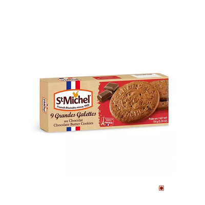 A box of St Michel Grandes Galettes Chocolate Pack 150g cookies on a white background.