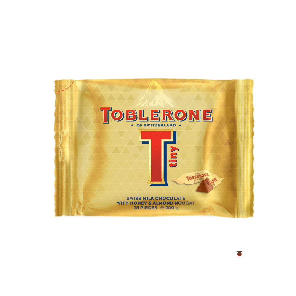 A package of Toblerone Tiny Milk Bag 200g chocolate on a white background.