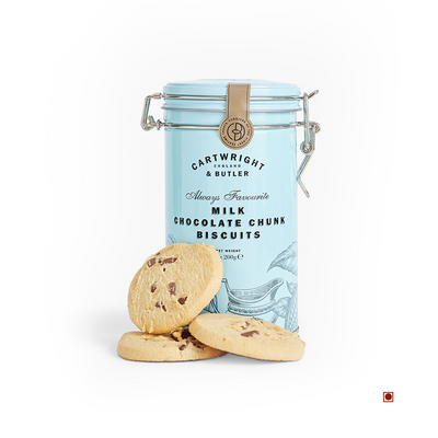 A Cartwright & Butler Milk Chocolate Chunk Biscuits Tin 200g.