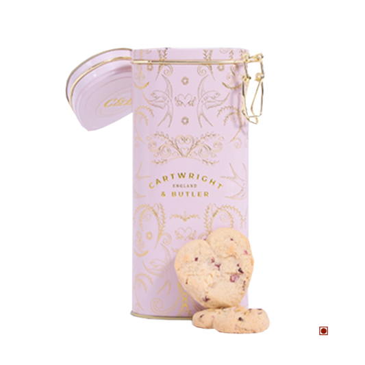 Cartwright & Butler Raspberry & White Chocolate Biscuits In Heart Shaped Tin 200g