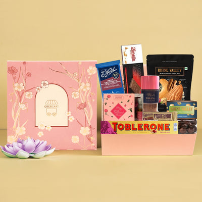 A Boss Lady- Sakura Hamper from Gift Hampers filled with a variety of snacks, sweets, and chocolate.