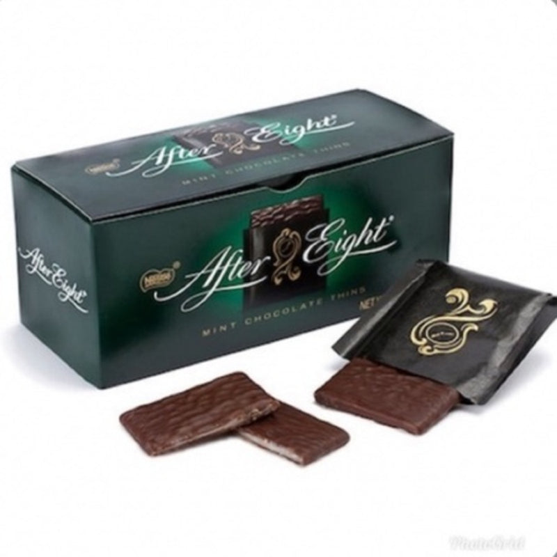 A box of After Eight Mint Chocolate Thins Box 200g on a white background.