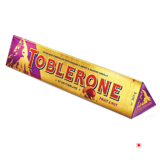 A Toblerone Fruit & Nut Bar 360g on a white background.