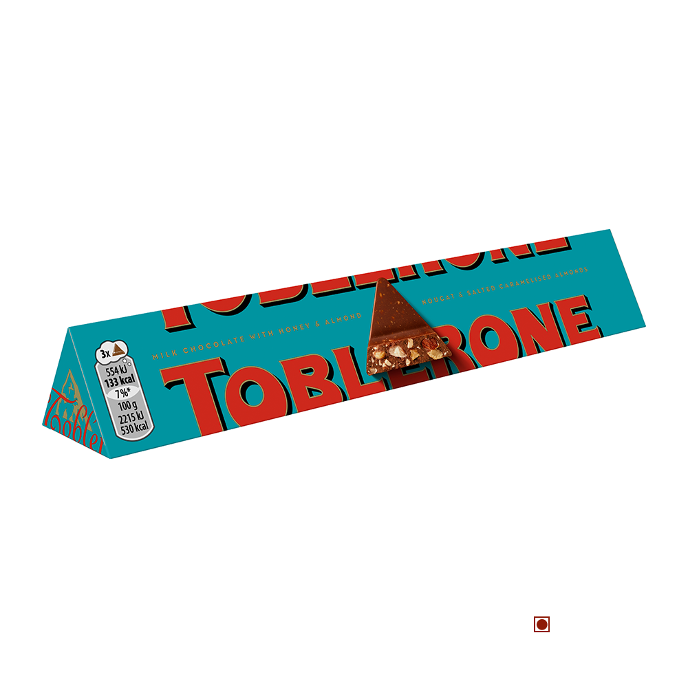 A box of Toblerone Crunchy Almonds Bar 360g on a white background.