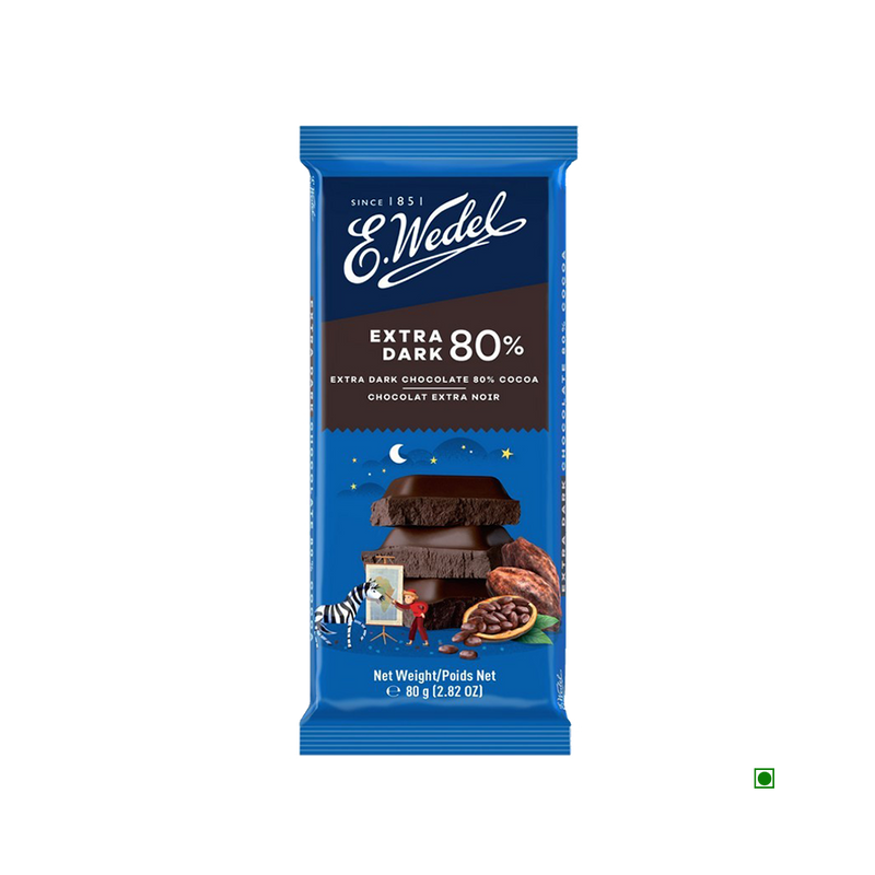 A Case of 20 - Wedel Dark 80% Cocoa Chocolate Bar 100g (2kg) with a cocoa-infused layer, creating an indulgently bitter taste.