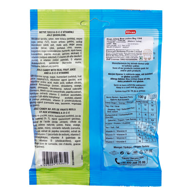 An image of a packet of Elvan Jelaxy Bear Jellies Bag 130g with a label on it.