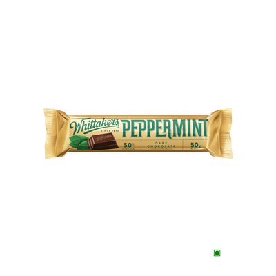 A Whittaker's Dark Peppermint Bar 50g on a white background.