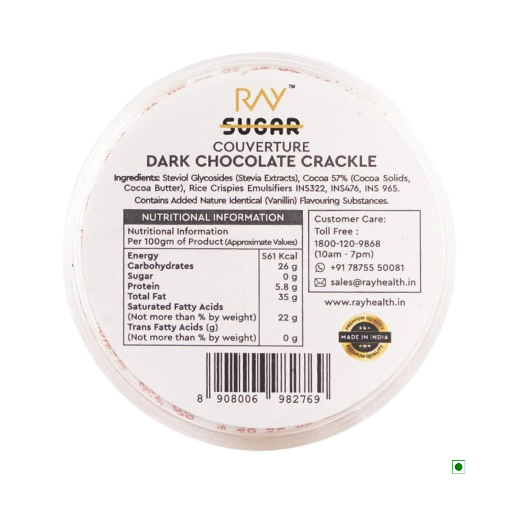 Ray No Sugar Dark Chocolate Crackle 100gm: Country of Origin - India.