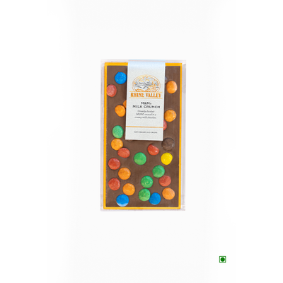 A Rhine Valley chocolate bar with Rhine Valley M&M's on it.