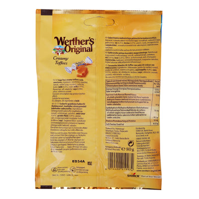 A bag of Werther's Original sugar-free creamy toffees dog treats.  --> A bag of Werther'S Original Sugarfree Creamy Toffee 80g dog treats.