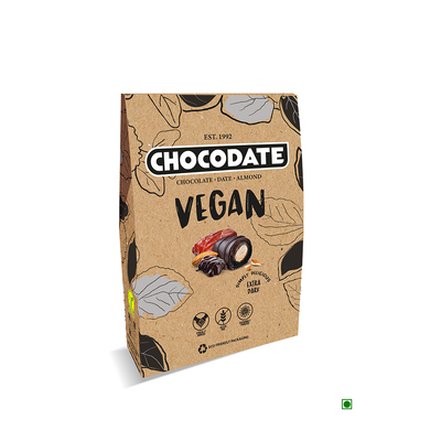 A box of Chocodate Vegan No Added Sugar Dark 80g on a white background.