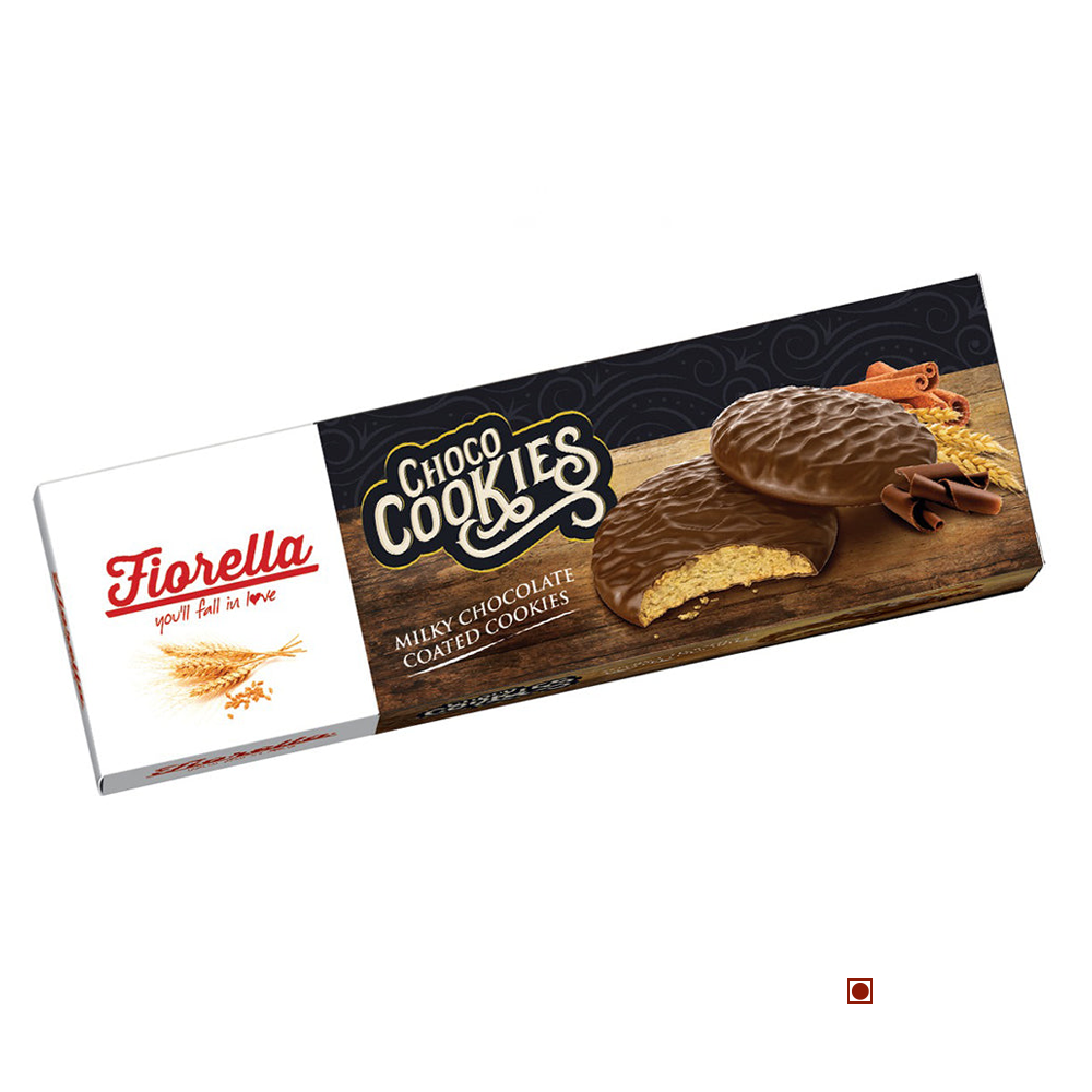 A box of Elvan Fiorella Caramel Biscuits Choco Cookie 106g on a white background. (Brand Name: Elvan).