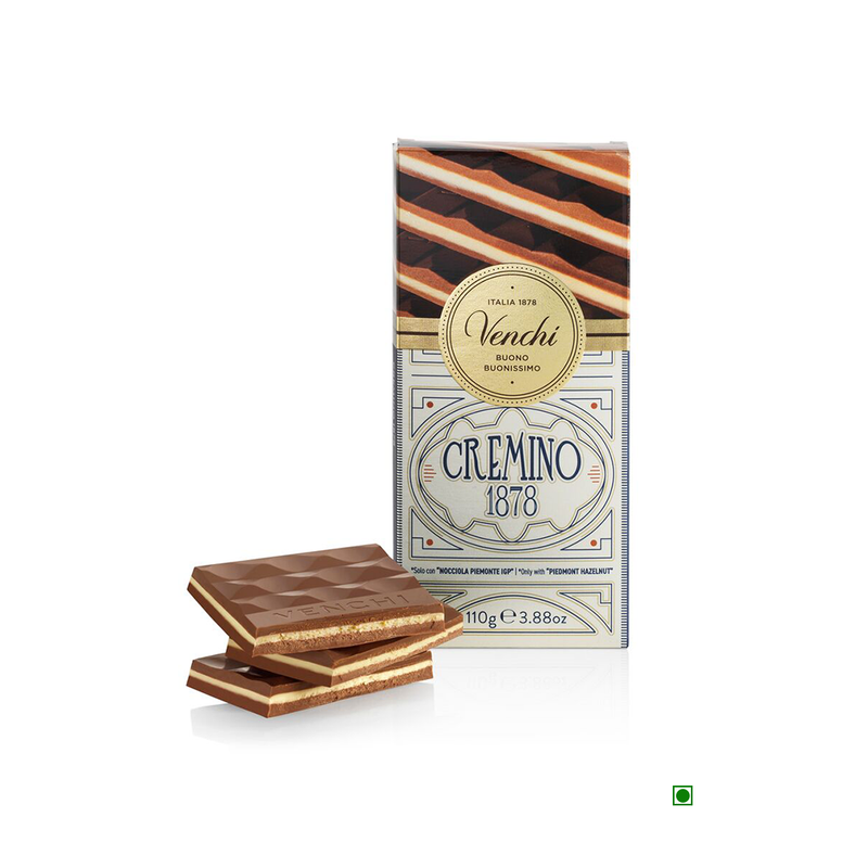 A box of Venchi Cremino 1878 Bar 110g with chocolate on it.