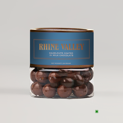 Rhine Valley Milk Hazelnut Dragees 120g in a jar.