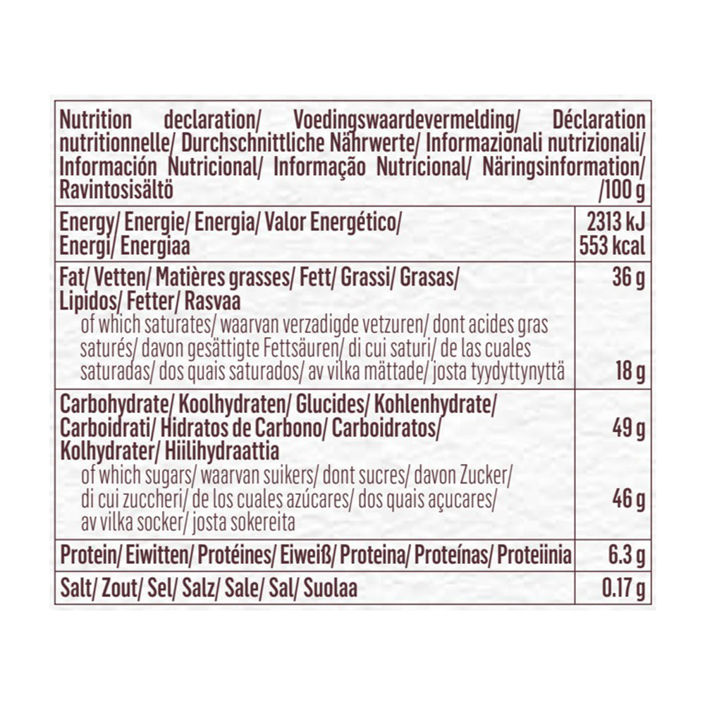 A nutrition label for a Guylian Opus Chocolate Assortment Giftbox 180g with an extraordinary taste.