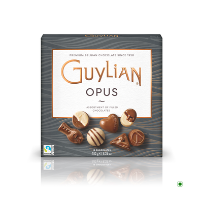 Indulge in a luxurious assortment of Guylian Opus Chocolate Assortment Giftbox 180g from Belgium.