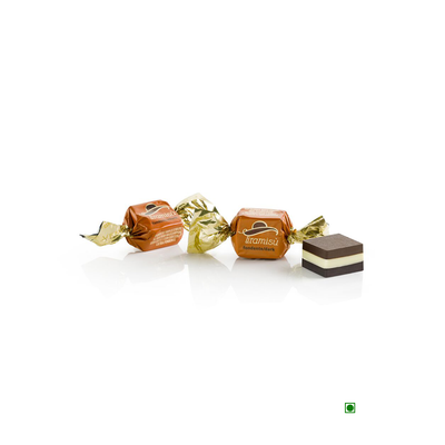 Three Pick & Mix : Venchi Dark Tiramisù 100/250g candies are sitting on a white surface.