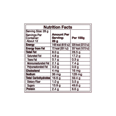 A nutrition label for Hershey's Nuggets Extra Creamy Milk Chocolate With Cookie Bits 344g by Hersheys.