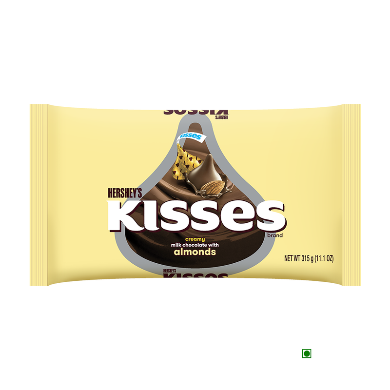 Hersheys Kisses Extra Creamy Milk Chocolate With Almonds 315g chocolate bar.