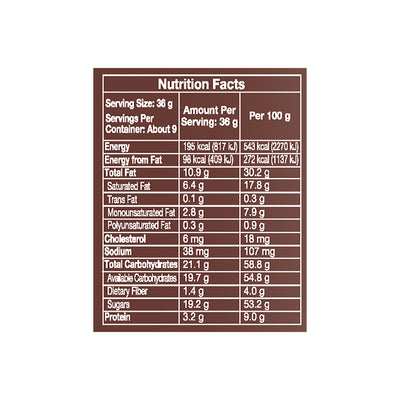 A nutrition label for Hershey's Kisses Creamy Milk Chocolate 340g bar made by Hersheys.
