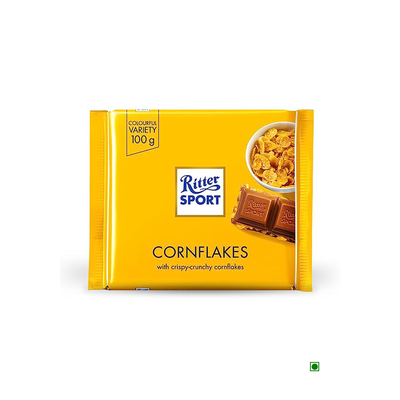 A box of Ritter Sport Milk Cornflakes Bar 100g on a white background.