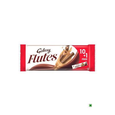 A Galaxy Flutes Pack 247.5g bar of chocolate fudge on a white background.