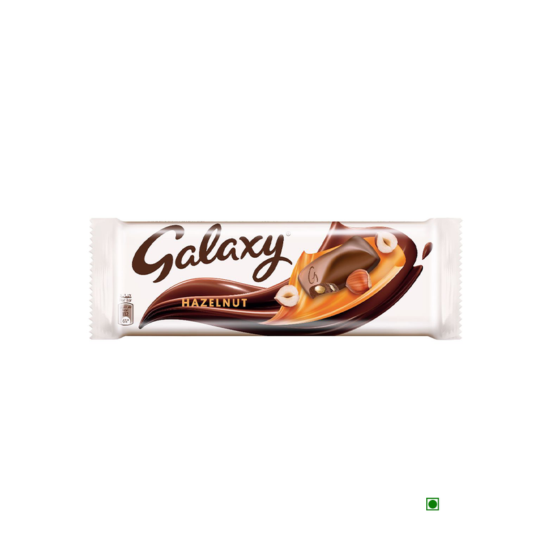 A bar of Galaxy Hazelnut Bar 36g with nuts on a white background.