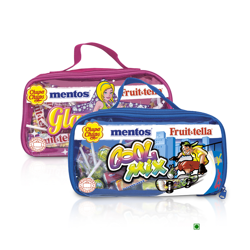 Two bags with Mentos Mix of Mini Travel Kit 300g by Perfetti in them.