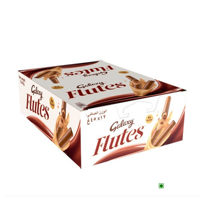 A box of Galaxy Flutes 4 Finger Bar (Pack of 12) 540g on a white background.