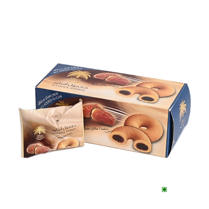 A delicious box of Siafa Dates Mamool Asawer No Sugar 200g, including a variety of flavors such as chocolate, and originating from the Kingdom of Saudi Arabia.