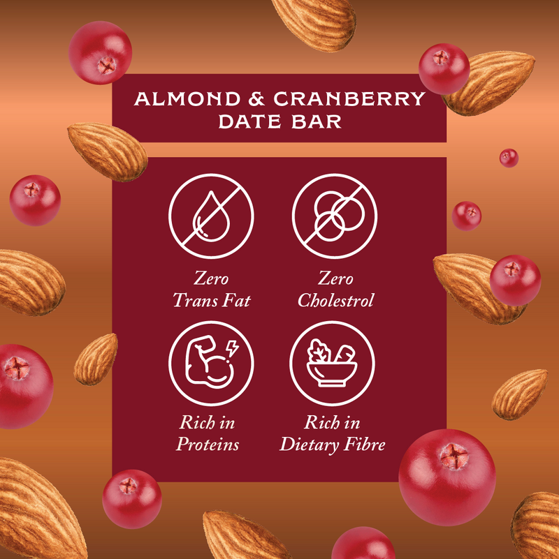 Rhine Valley Almond and cranberry date bar with sliced almonds.