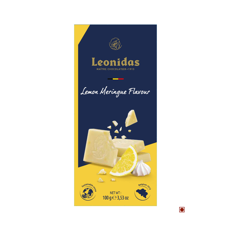 Leonidas White Lemon Meringue Flavored Bar 100g with a hint of zesty lemon flavor.