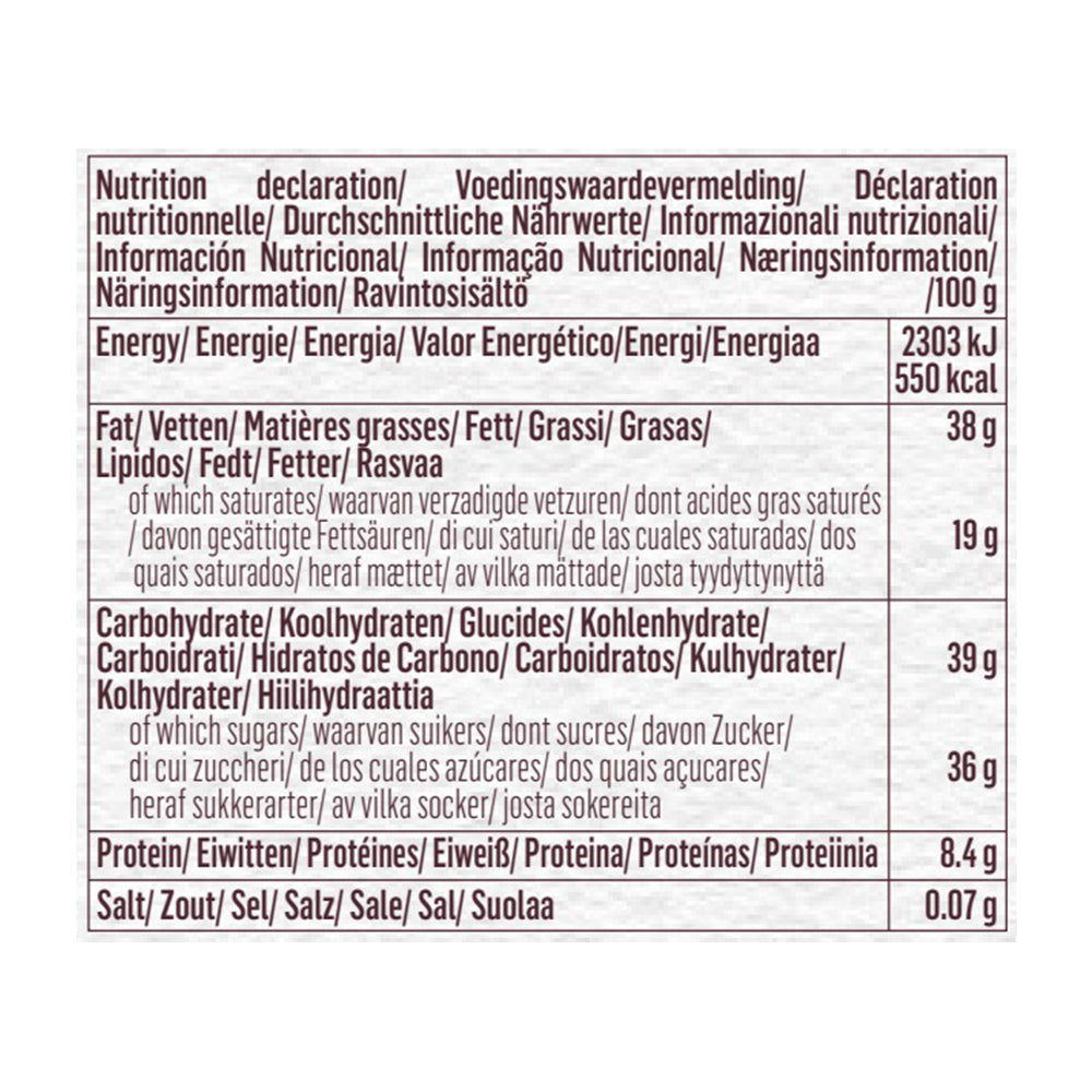 A nutrition label showing the ingredients of Guylian intense dark chocolate.