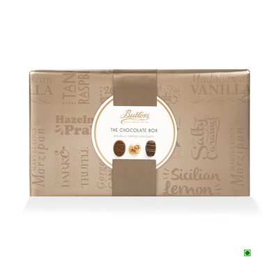 A variety of Butlers Large Chocolate Ballotin 480g in a white box.