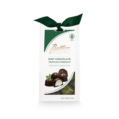 A package of Butlers Mint Chocolate Twistwrap 170g from Ireland with a green ribbon, perfect for mint lovers.