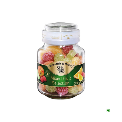 A jar of Cavendish & Harvey Mixed Fruit Selection confectionery delicacies from Germany.