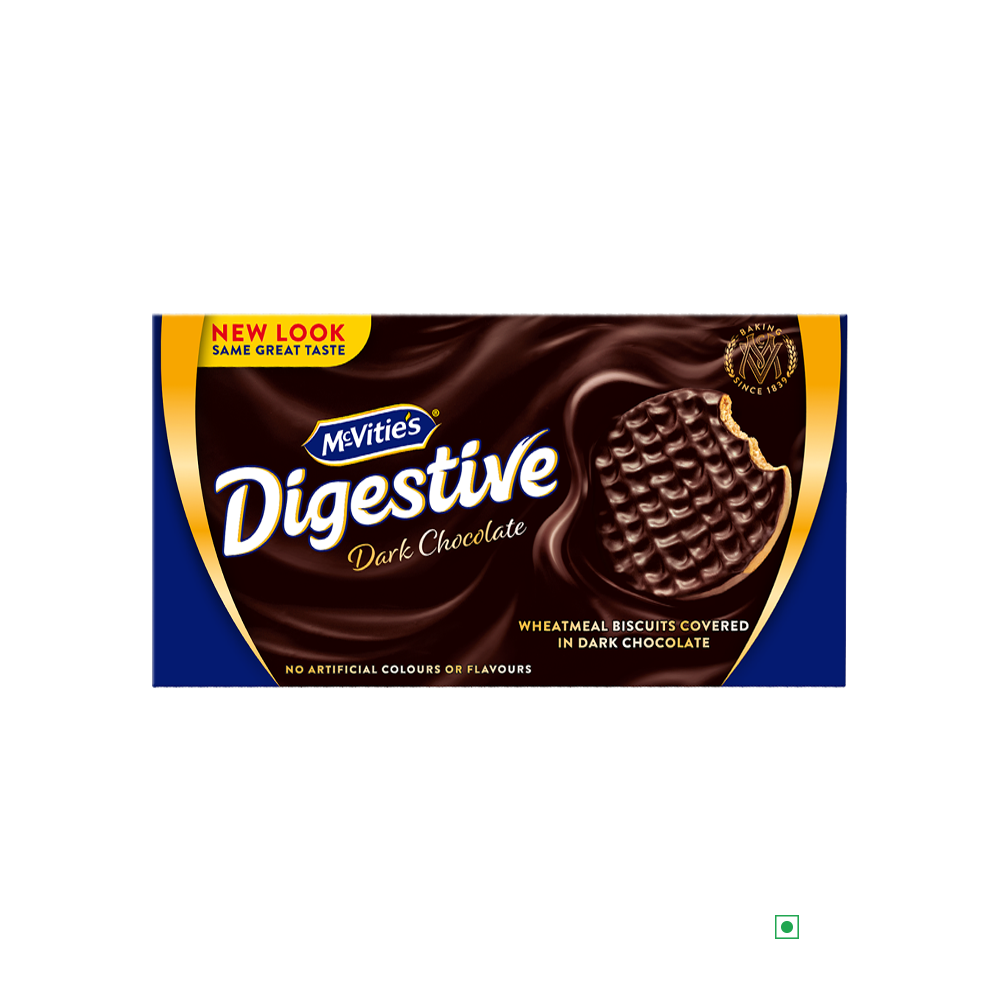 The McVitie's Digestive Dark Chocolate 200g package, reflecting the rich heritage of the United Kingdom, boasts a fresh appearance while maintaining its delicious taste. This delightful wheatmeal biscuit is partially coated in dark chocolate.